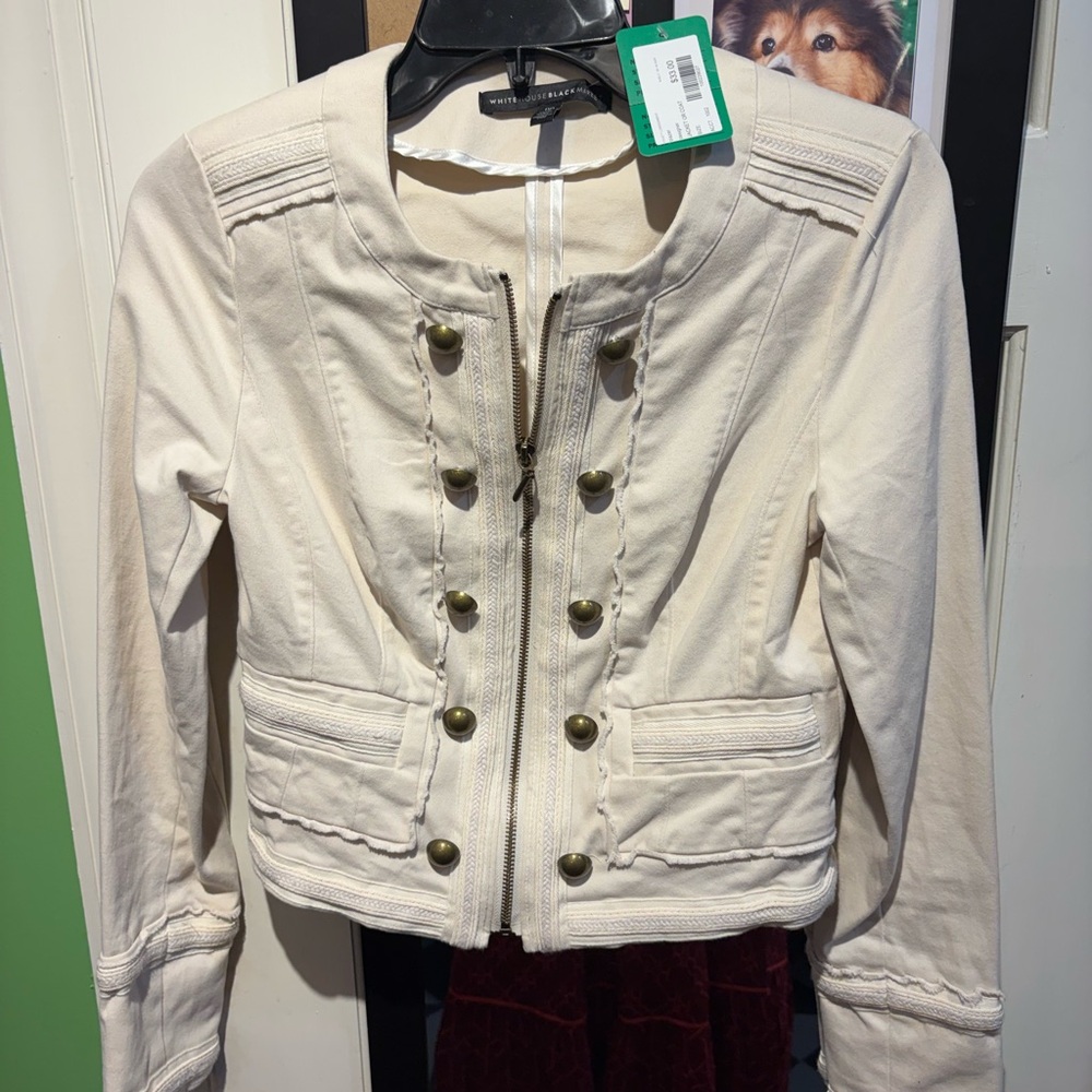 White House Black Market Cream Military-Style Button Zip Jacket